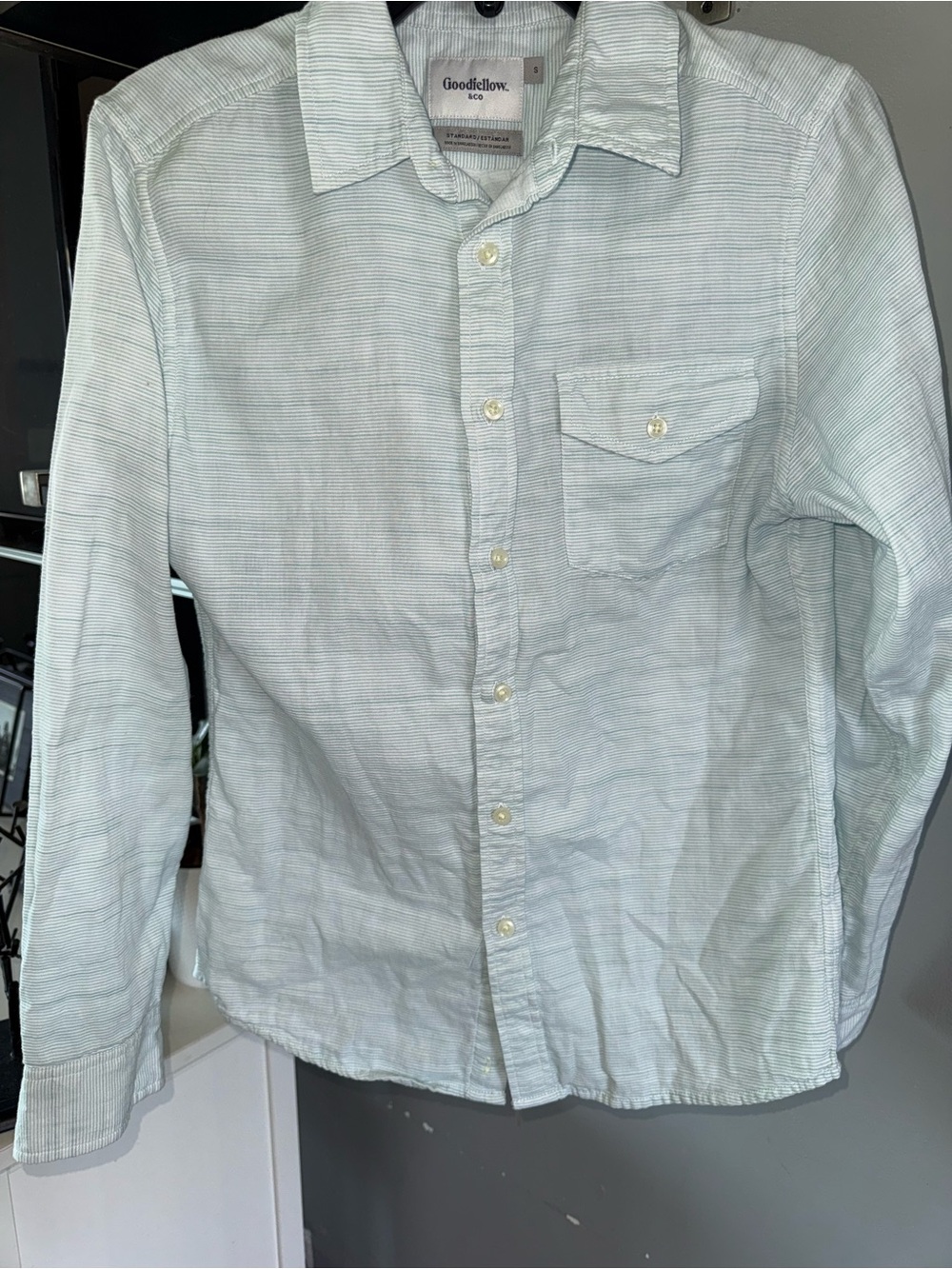 Goodfellow & Co Light Bluish Thin-Striped Casual Button-Down Shirt